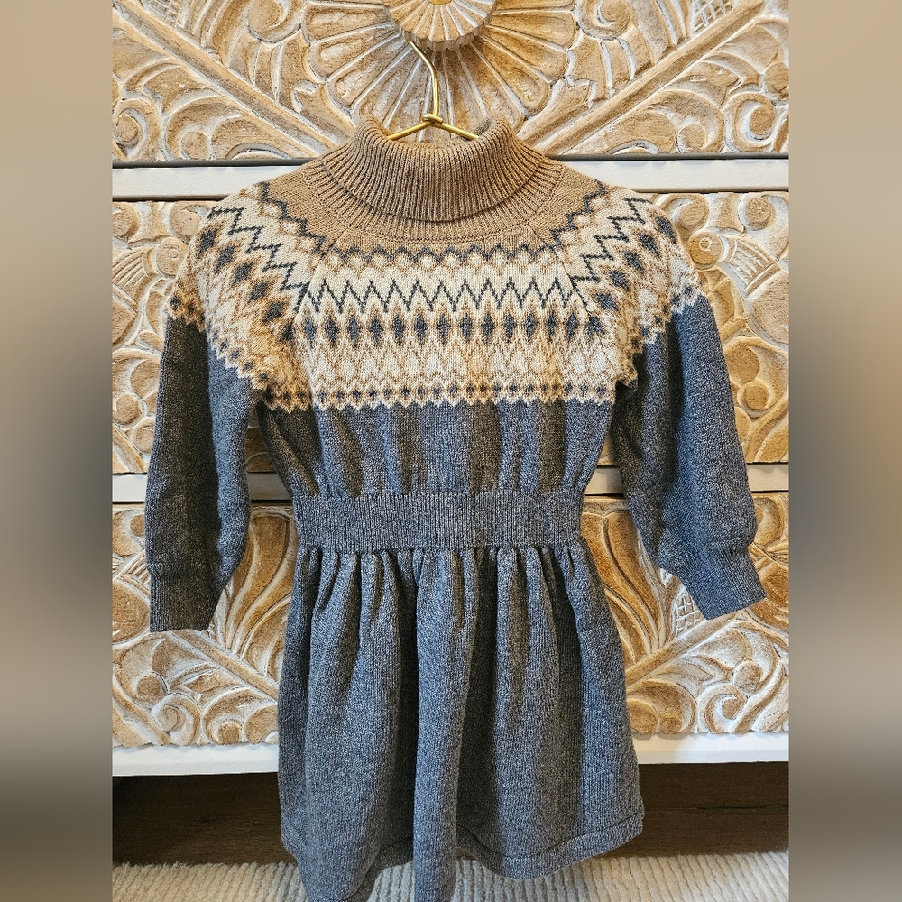 Janie And Jack Sweater Dress/ Gray and Tan Knit Dress 12-18 Months